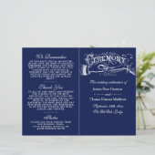 Elegant Navy Blue & White Wedding Ceremony Program (Staand voorkant)