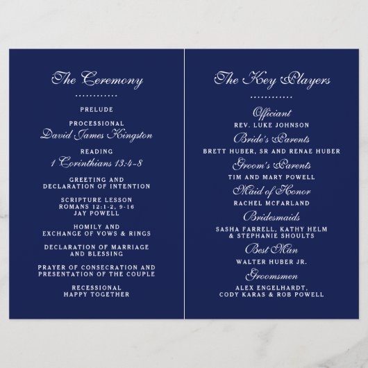 Elegant Navy Blue & White Wedding Ceremony Program (Achterkant)