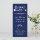 Elegant Navy Blue & White Wedding Ceremony Program Programmakaart (Staand voorkant)