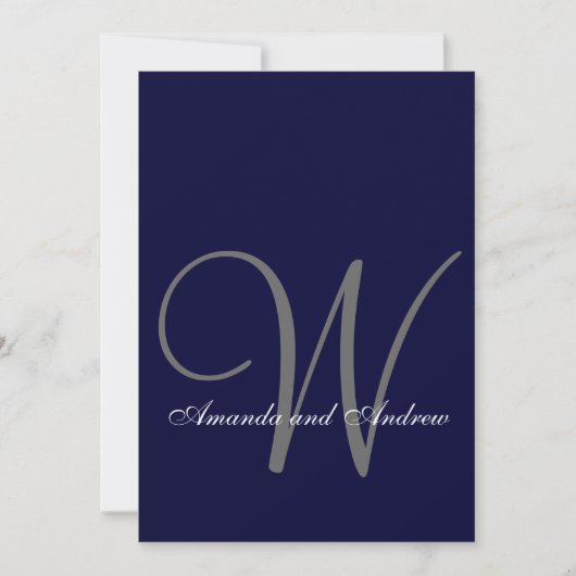 Elegant Navy Blue White Wedding Invitation Initiaa Kaart (Voorkant)