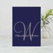 Elegant Navy Blue White Wedding Invitation Initiaa Kaart (Staand voorkant)
