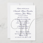 Elegant Navy Blue White Wedding Invitation Initiaa Kaart (Achterkant)