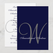 Elegant Navy Blue White Wedding Invitation Initiaa Kaart (Voorkant / Achterkant)