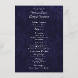 Elegant Navy Blue White Welcome Dinner Menu