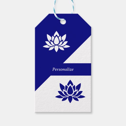 Elegant Navy Blue White Zen Yoga Lotus Flower Cadeaulabel (Voorkant)
