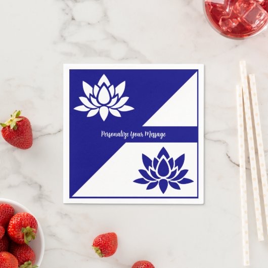 Elegant Navy Blue White Zen Yoga Lotus Flower Servet (Insitu)