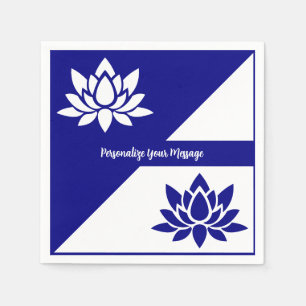 Elegant Navy Blue White Zen Yoga Lotus Flower Servet