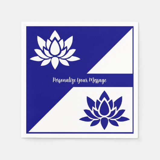 Elegant Navy Blue White Zen Yoga Lotus Flower Servet (Voorkant)