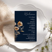 Elegant Navy Blue Wildflower huwelijksprogramma Ka