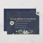 Elegant Navy Blue Wildflower Wedding  RSVP Kaartje (Voorkant / Achterkant)