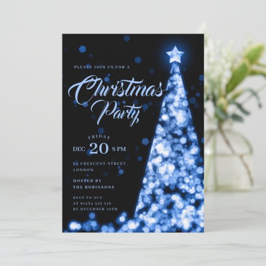 Elegant Navy Blue Winter Christmas Tree Holiday  Kaart (Staand voorkant)