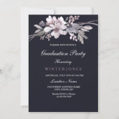 Elegant Navy Blue Winter Floral Afstuderen Invite Kaart (Voorkant)