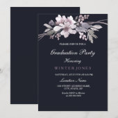 Elegant Navy Blue Winter Floral Afstuderen Invite Kaart (Voorkant / Achterkant)