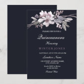 Elegant Navy Blue Winter Floral Quinceanera Invite Kaart (Voorkant / Achterkant)