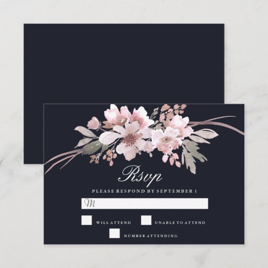 Elegant Navy Blue Winter Modern Wedding RSVP Kaartje (Voorkant / Achterkant)