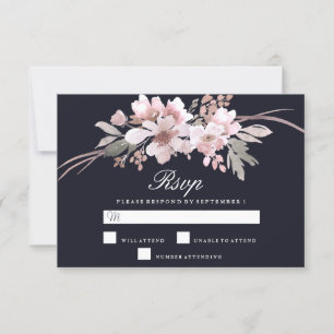Elegant Navy Blue Winter Modern Wedding RSVP Kaartje