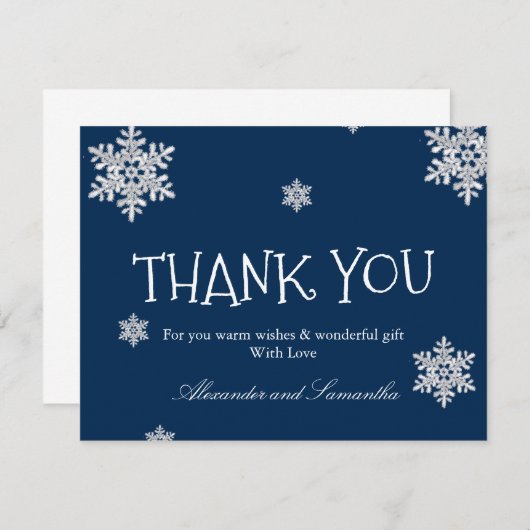 Elegant navy blue Winter Snowflake Hartelijk dank! (Voorkant / Achterkant)