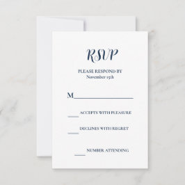 Elegant Navy Blue Winter Wedding RSVP Kaartje