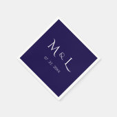 Elegant Navy Blue Wit Monogram & Datum Trouw  Servet (Hoek)