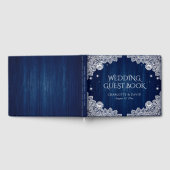Elegant Navy Blue Wood en Lace Wedding Guest Book Gastenboek (Volledig)