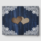 Elegant Navy Blue Wood Lace Sunflower Wedding Gastenboek (Achterkant)