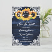 Elegant Navy Blue Wood Lace Sunflower Wedding Save The Date (Staand voorkant)