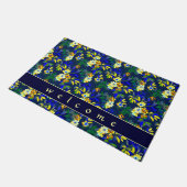 Elegant Navy Blue & Yellow Floral | Welkom Deurmat (Schuin)
