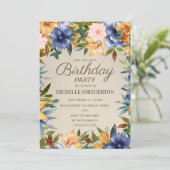 Elegant Navy Blue Yellow Floral Women's Birthday Kaart (Staand voorkant)