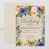 Elegant Navy Blue Yellow Floral Women's Birthday Kaart (Voorkant / Achterkant)