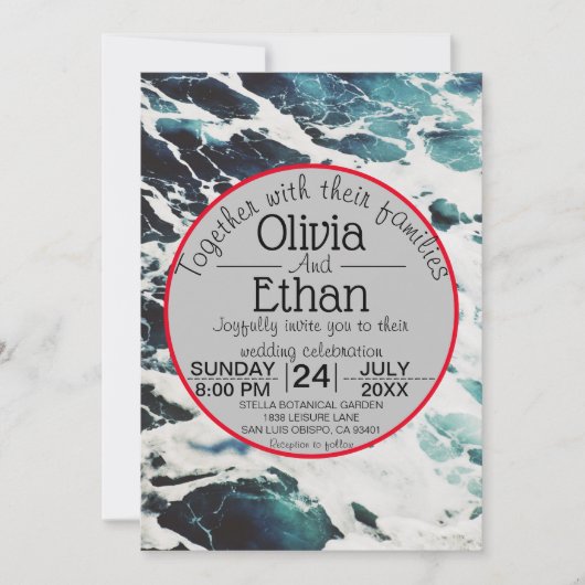 Elegant Navy Blue Zee Waves Kustbruiloft Kaart (Voorkant)