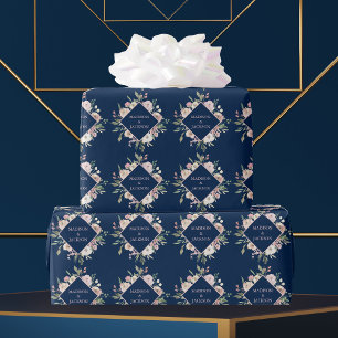 Elegant Navy Blush Blush Pink Peony Floral Wedding Cadeaupapier