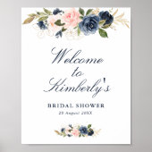elegant navy & blush bruiloftsdouche welkomstbord poster (Voorkant)