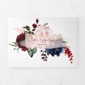Elegant Navy Blush Burgundy Waterverf Flowers Drieluik Uitnodiging (Cover)