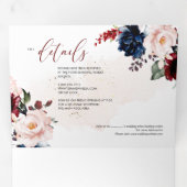 Elegant Navy Blush Burgundy Waterverf Flowers Drieluik Uitnodiging (Binnenzijde eerst)