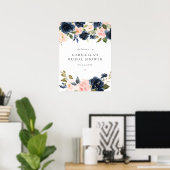 Elegant Navy Blush Floral Vrijgezellenfeest Welkom Poster (Thuiskantoor)