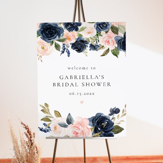 Elegant Navy Blush Floral Vrijgezellenfeest Welkom Poster