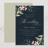 Elegant Navy Blush Greenery Floral Wedding Invite Bedankkaart (Voorkant / Achterkant)