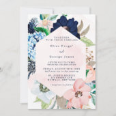 Elegant Navy Blush Pink Chic Floral Wedding Kaart (Voorkant)