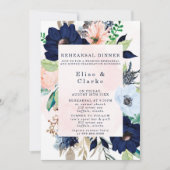 Elegant Navy Blush Pink Florals Rehearsal Dinner I Kaart (Voorkant)