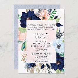 Elegant Navy Blush Pink Florals Rehearsal Dinner I Kaart