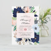Elegant Navy Blush Pink Florals Weddenschap Kaart (Staand voorkant)