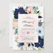 Elegant Navy Blush Pink Florals Weddenschap Kaart (Voorkant)