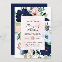 Elegant Navy Blush Pink Florals Weddenschap