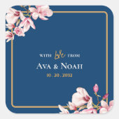Elegant Navy Blush Pink Magnolia Floral Wedding Vierkante Sticker (Voorkant)