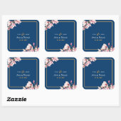 Elegant Navy Blush Pink Magnolia Floral Wedding Vierkante Sticker (Vel)