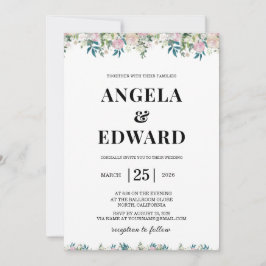 Elegant Navy Blush Pink Wedding Invitation Kaart