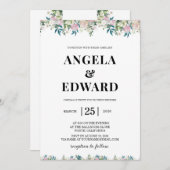 Elegant Navy Blush Pink Wedding Invitation Kaart (Voorkant / Achterkant)