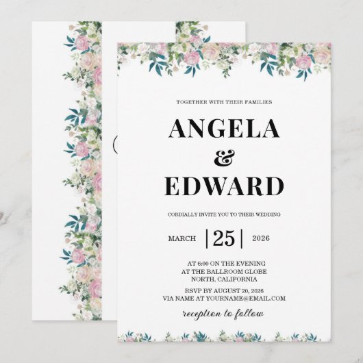 Elegant Navy Blush Pink Wedding Invitation Kaart (Voorkant / Achterkant)