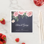 Elegant navy blush roze waterverf florale bruiloft servet (Insitu)