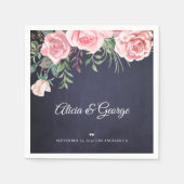 Elegant navy blush roze waterverf florale bruiloft servet (Voorkant)